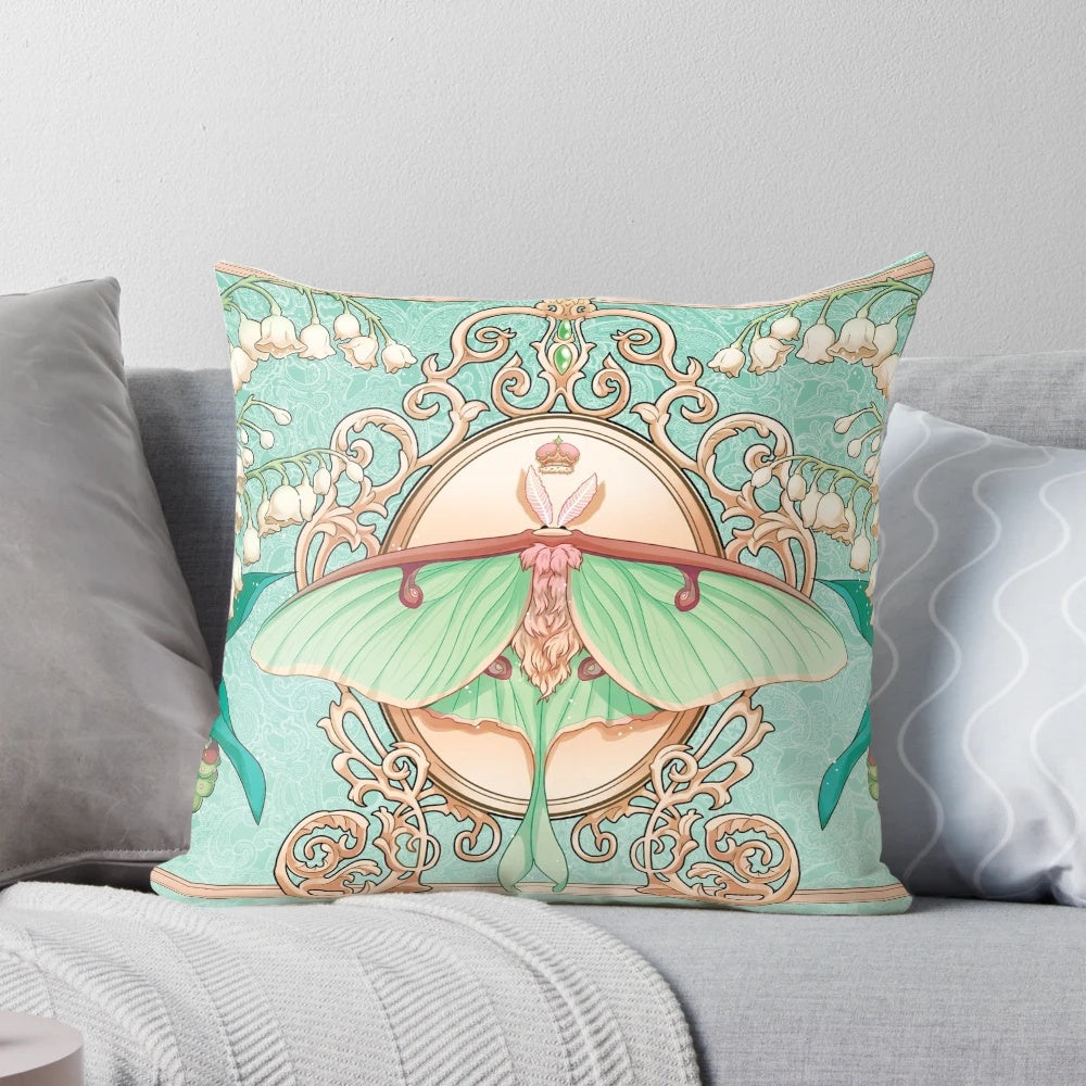 Artistic illustration of a beautiful moon moth resting on a lily plant