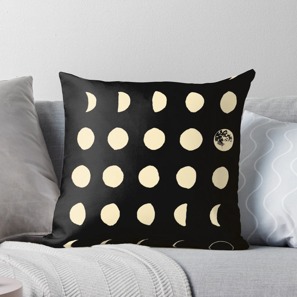 Moon Phases Decorative Throw Pillow with Lunar Imagery