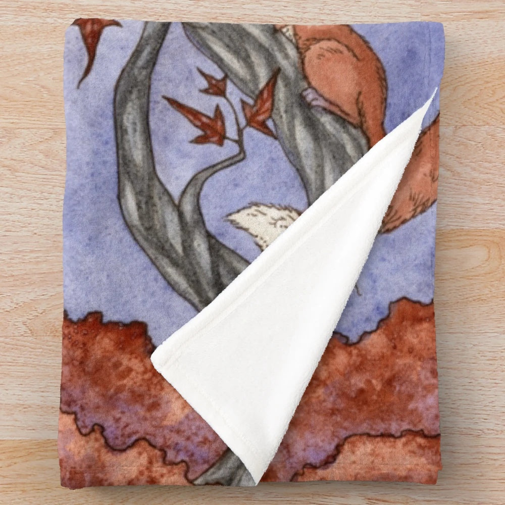 Cozy moon spell plush blanket featuring fantasy fairy fox art