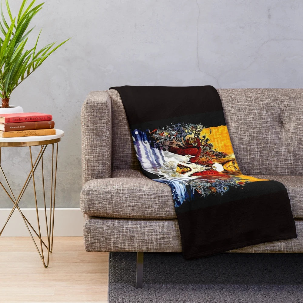 Soft and cozy plush blanket with a movie cinema-inspired design