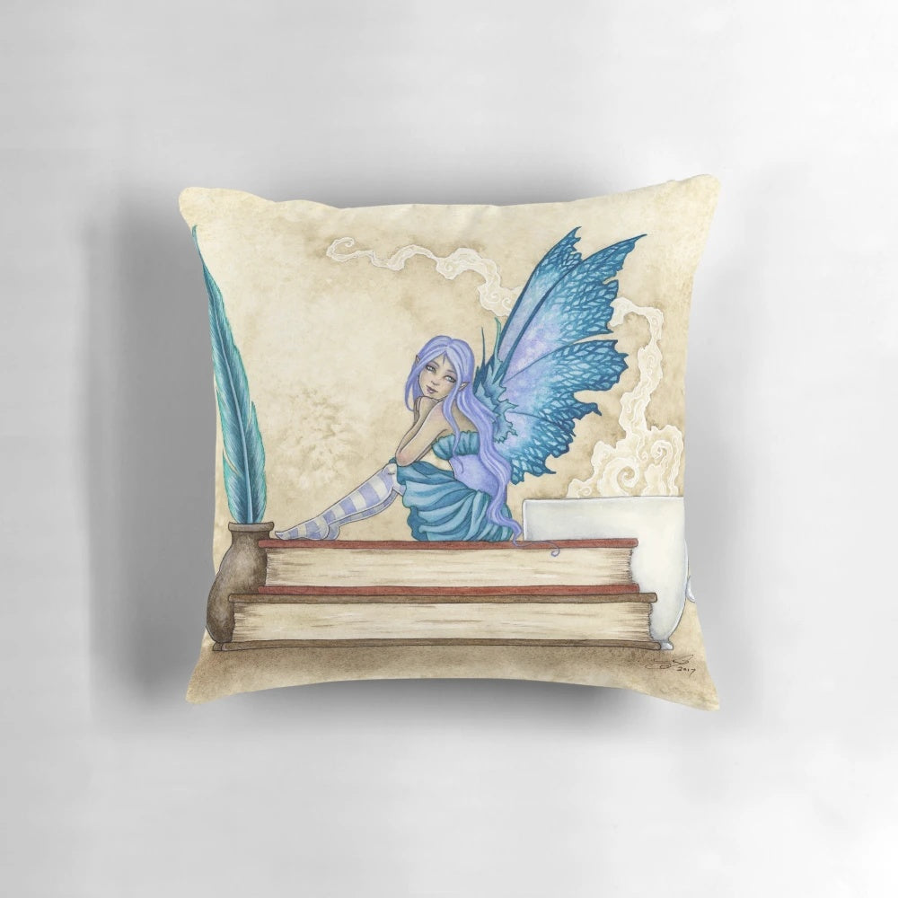 Muse Pillow featuring a whimsical fairy design, perfect for book lovers and fantasy enthusiasts.
