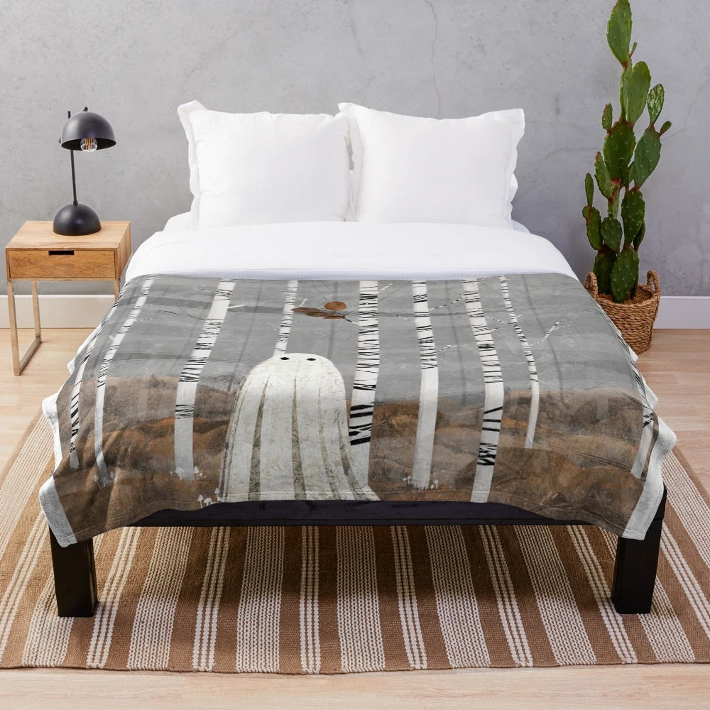 Plush blanket featuring a whimsical mushroom forest design
