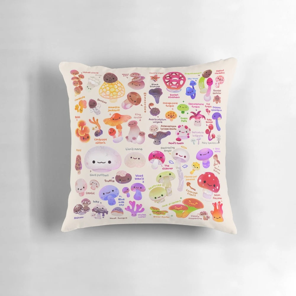 Vibrant mushroom-themed pillow with soft, plush fabric for a unique and whimsical home accent.