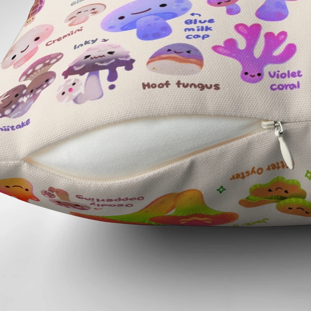 Vibrant mushroom-themed pillow with soft, plush fabric for a unique and whimsical home accent.