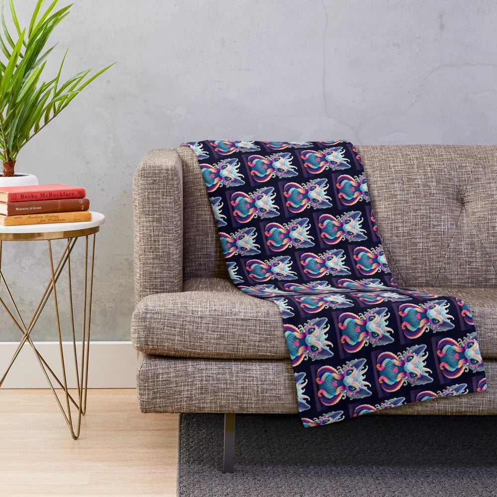 Plush fantasy blanket featuring a majestic mythical creature in a vibrant, dreamlike design