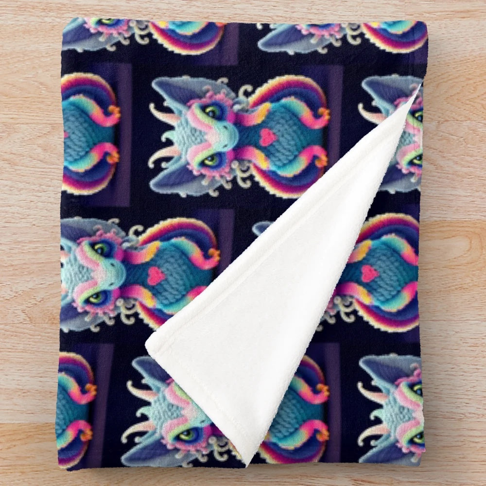 Plush fantasy blanket featuring a majestic mythical creature in a vibrant, dreamlike design