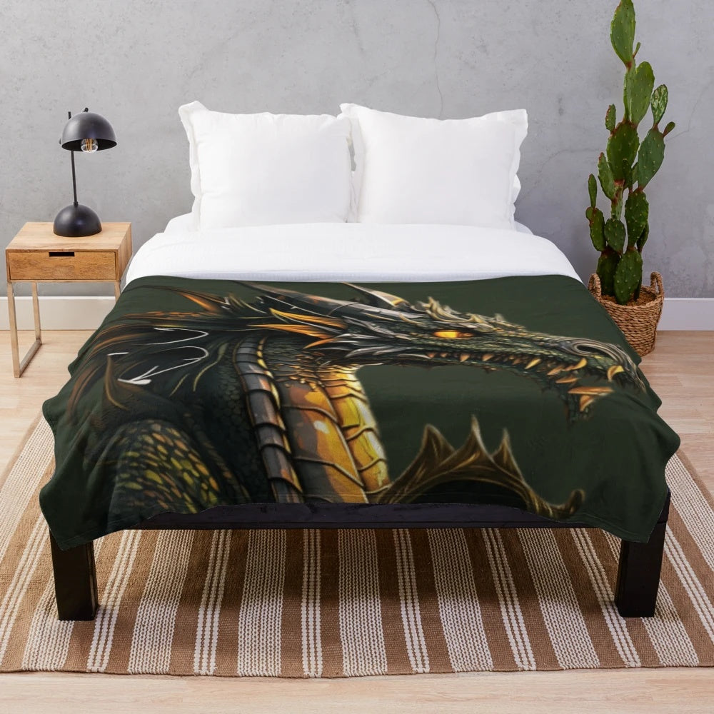 Plush blanket featuring a variety of mythical creatures and magical beings