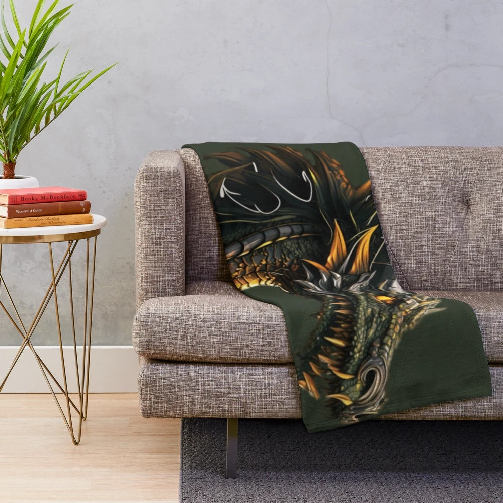 Plush blanket featuring a variety of mythical creatures and magical beings