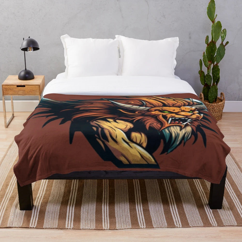 Plush blanket featuring various mythical creatures and fantastic animals
