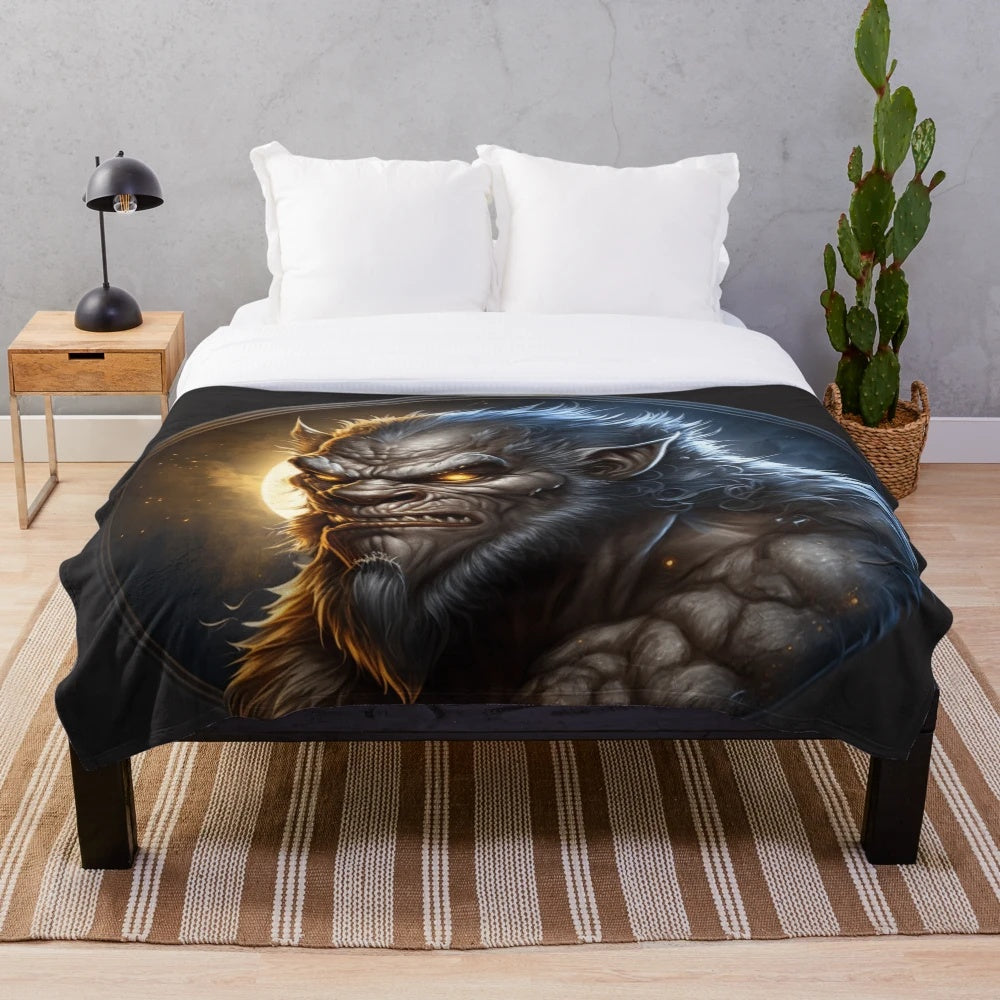 Plush blanket featuring an array of mythical creatures and fantasy animals