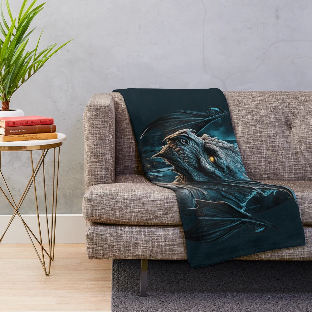 Plush blanket featuring a design of mythical creatures and fantastic beasts