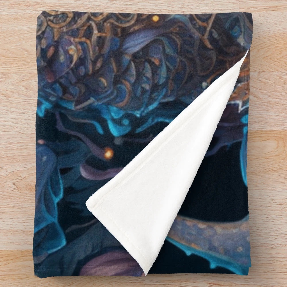 Plush blanket featuring a design of enchanting mythical sea creatures
