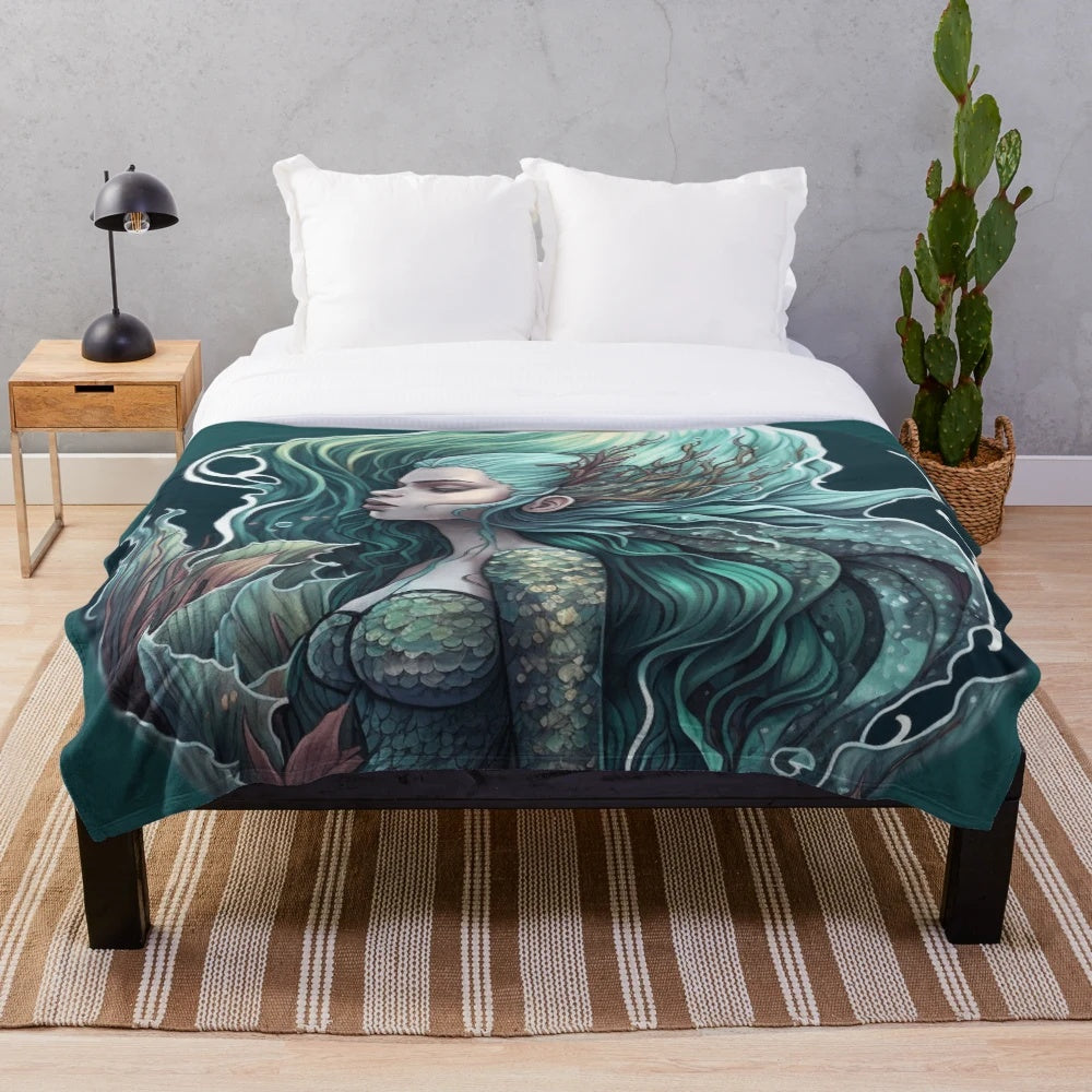 Plush blanket featuring mythical sea creatures
