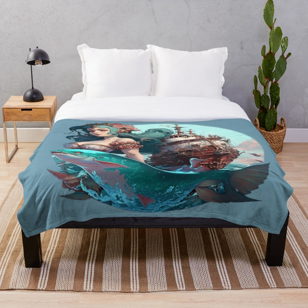 Cozy plush blanket featuring enchanting mythical sea creatures
