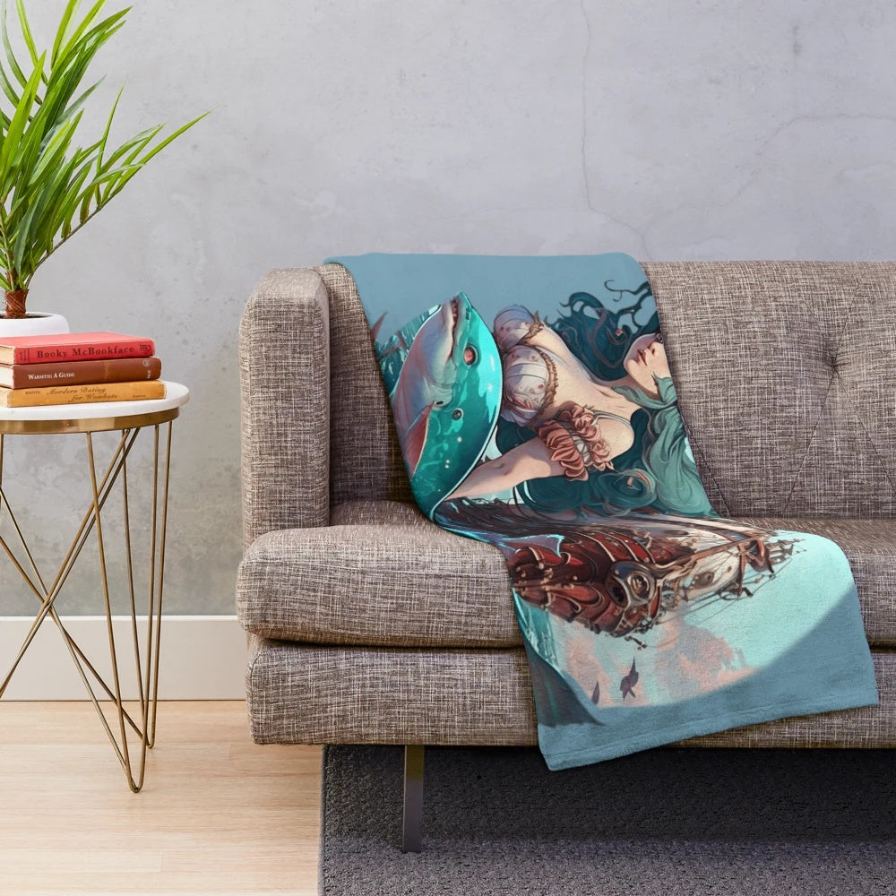 Cozy plush blanket featuring enchanting mythical sea creatures