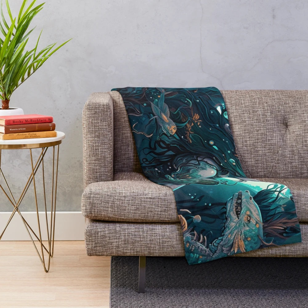Cozy plush blanket featuring an array of mythical sea creatures