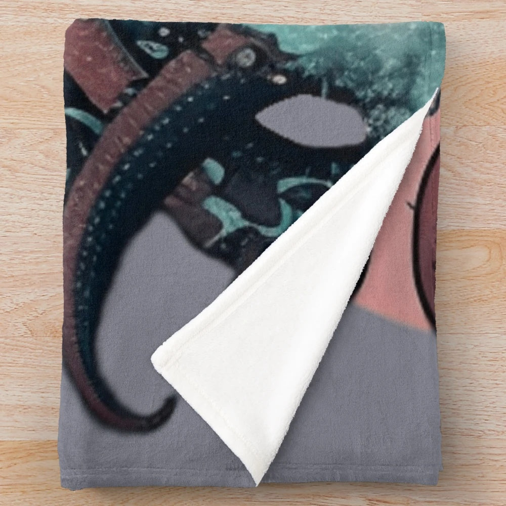 Plush blanket featuring a vibrant design of mythical sea creatures