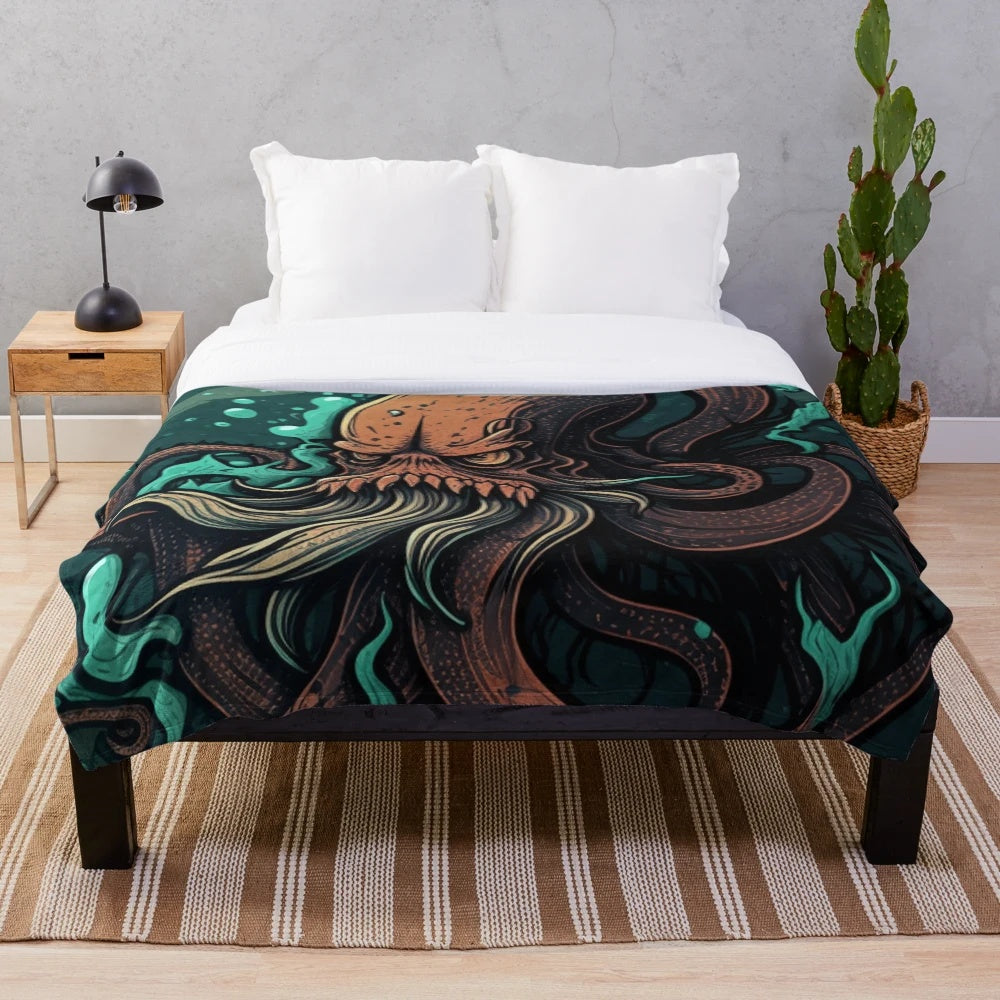Cozy plush blanket featuring whimsical mythical sea creatures