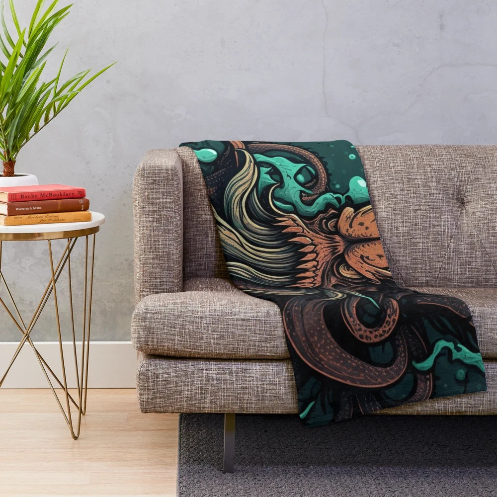 Cozy plush blanket featuring whimsical mythical sea creatures