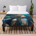 Cozy plush blanket featuring whimsical mythical sea creatures