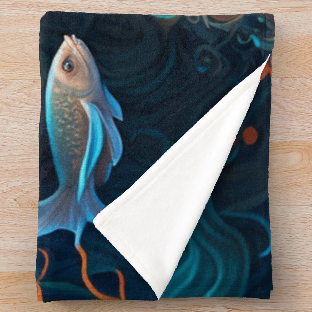 Cozy plush blanket featuring whimsical mythical sea creatures