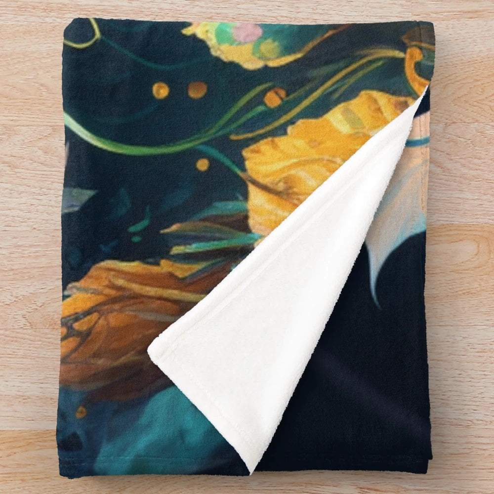 Plush blanket featuring a design of enchanting mythical sea creatures