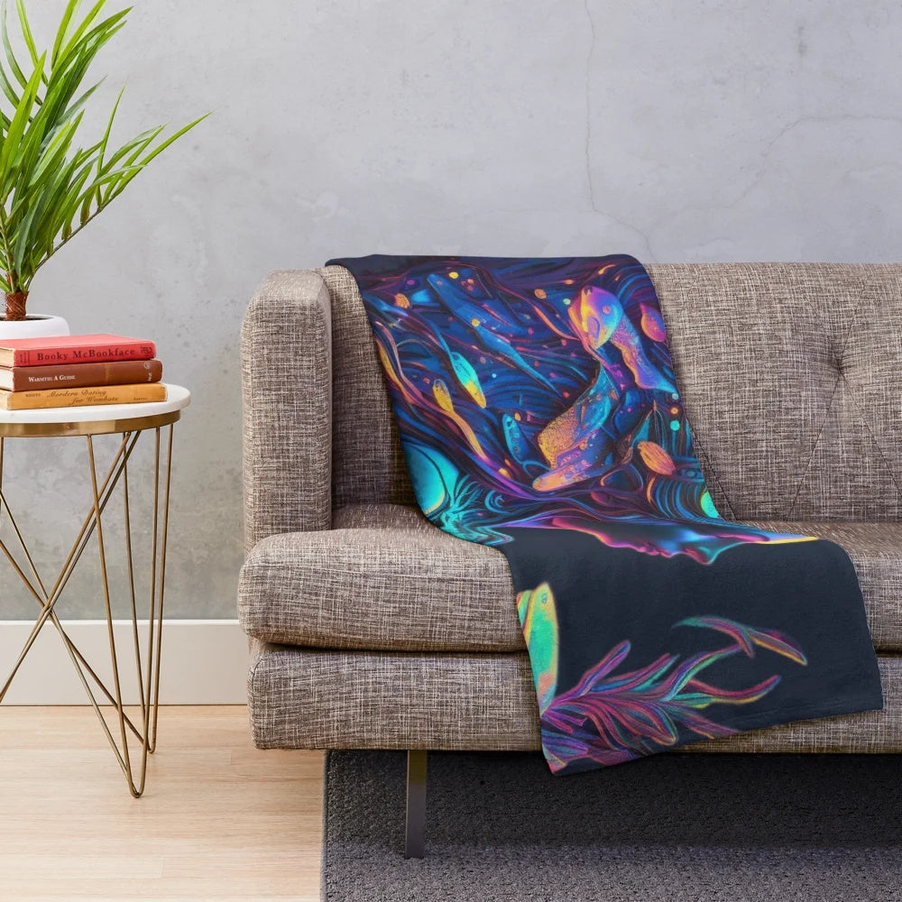 Cozy plush blanket featuring a variety of mythical sea creatures