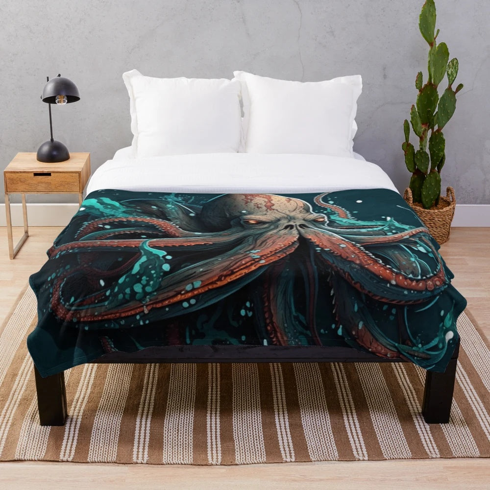 Plush blanket featuring a design of enchanting mythical sea creatures