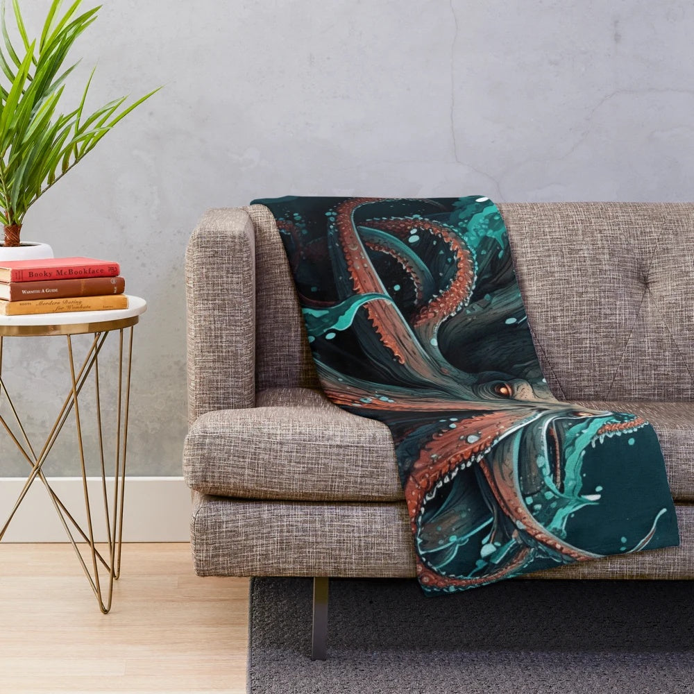 Plush blanket featuring a design of enchanting mythical sea creatures