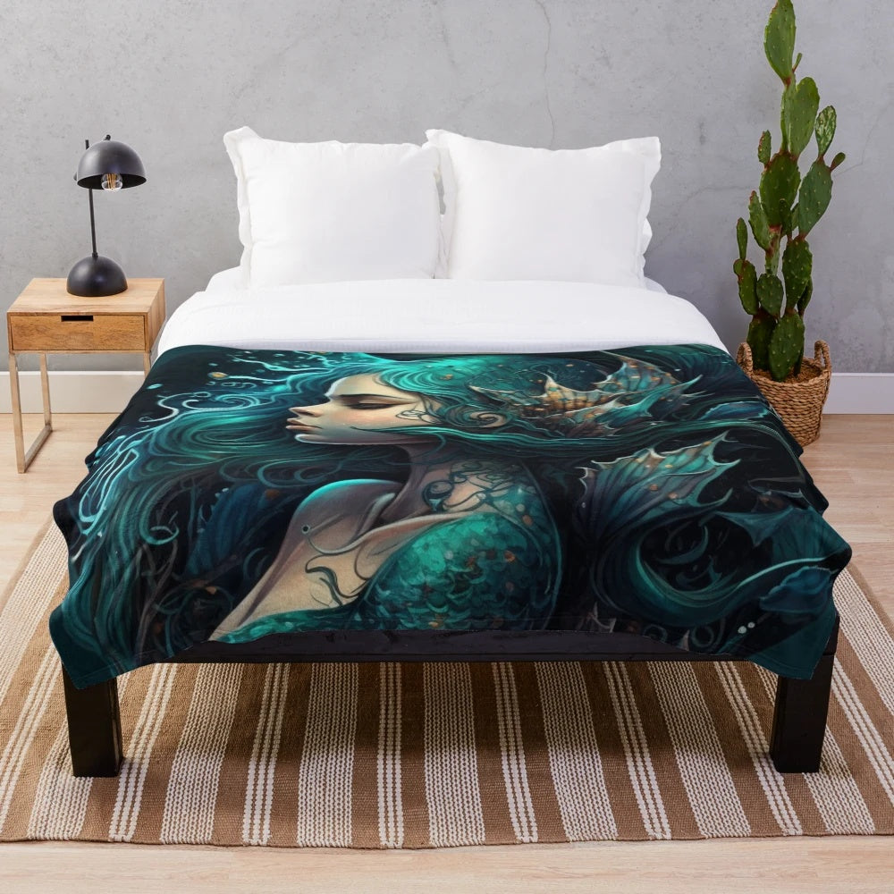 Plush blanket featuring enchanting mythical sea creatures
