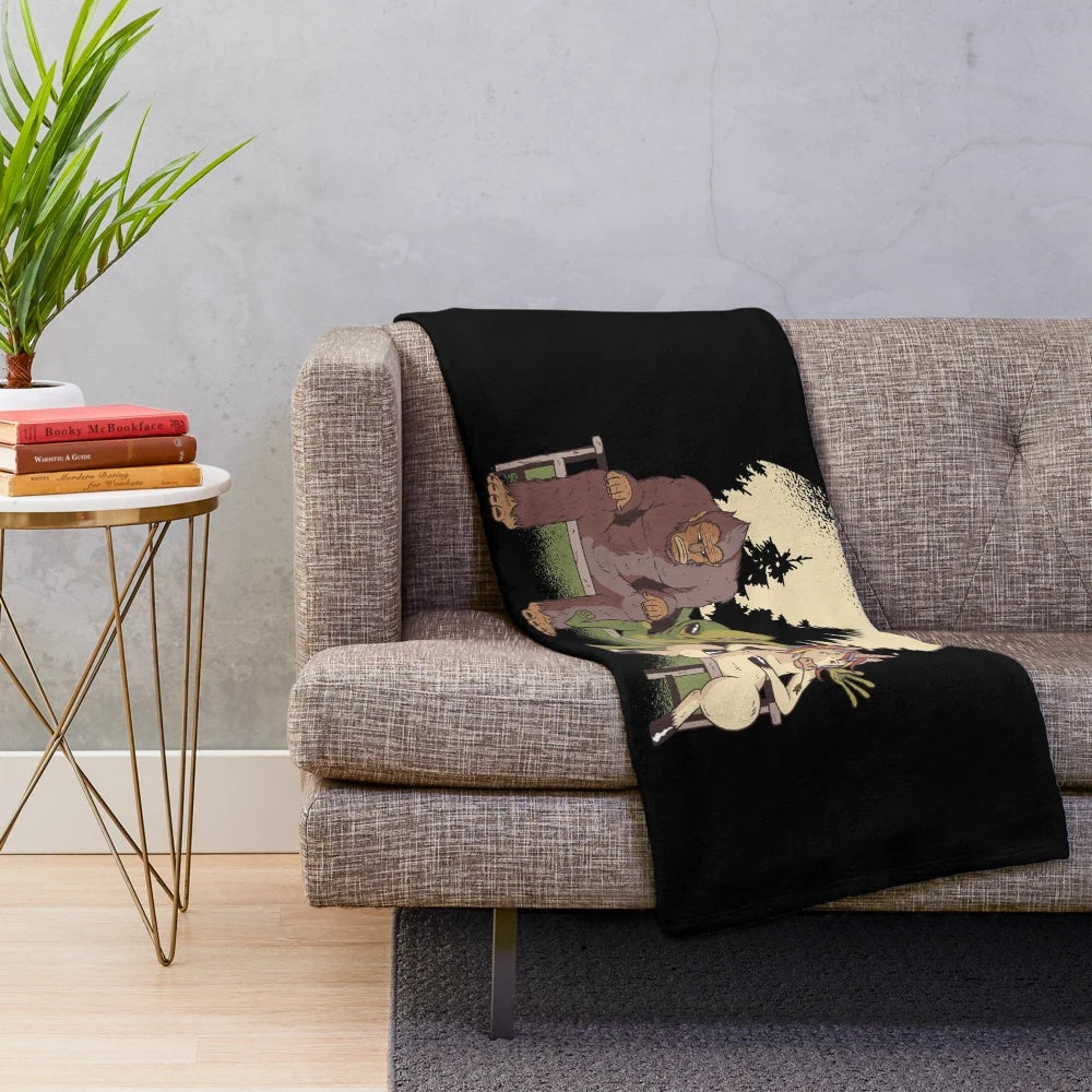 Mythological creatures plush blanket with unicorns, dragons, and elegant flourishes