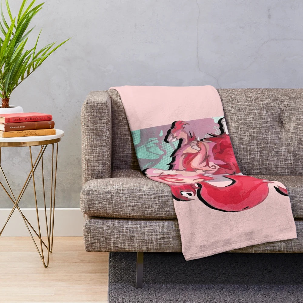 Mythological red wolf plush blanket with fantasy artwork