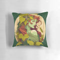 A whimsical decorative pillow featuring a botanical illustration of Poison Ivy, a captivating female portrait in the Art Nouveau style.