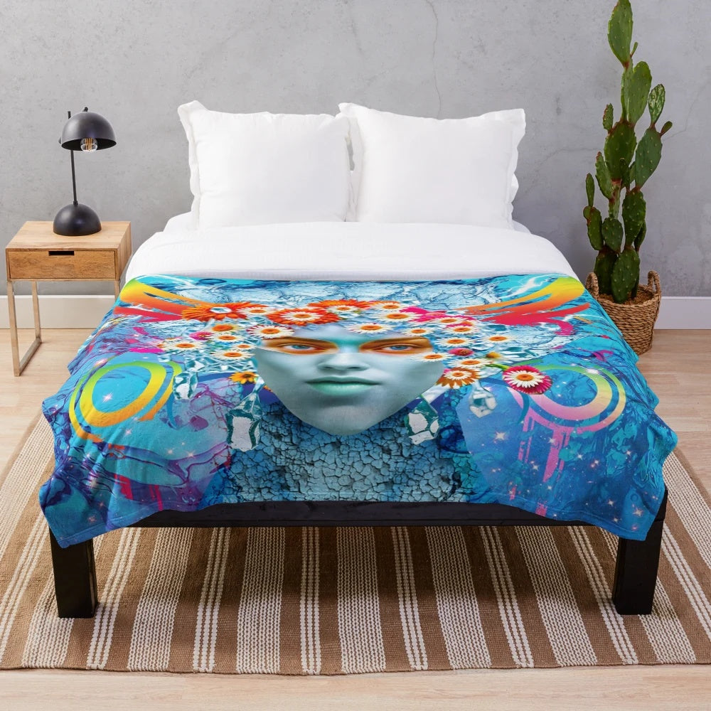 Nature Spirit Plush Blanket with Boho Floral Design
