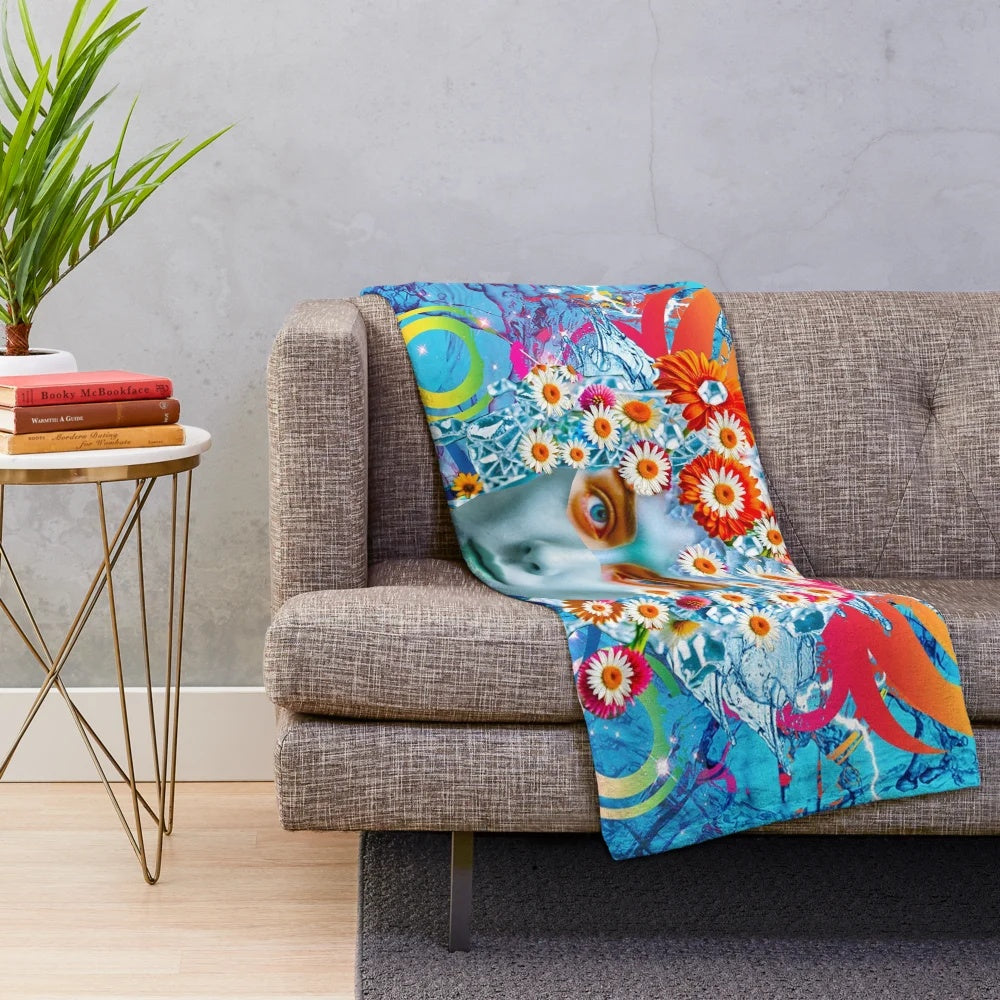 Nature Spirit Plush Blanket with Boho Floral Design