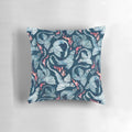 Navy blue pillow with a seamless watercolor design of a cute fire-breathing dragon