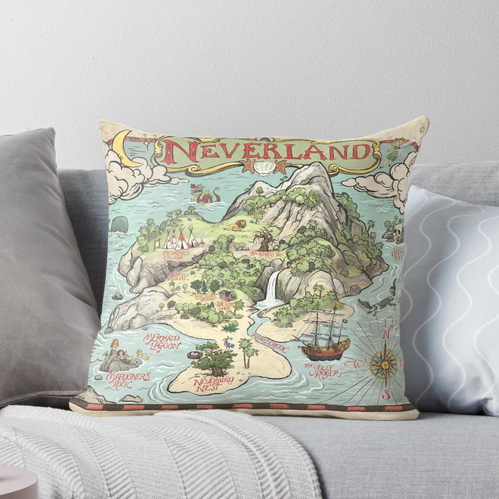 Neverland Map Pillow featuring the iconic map from the Peter Pan story