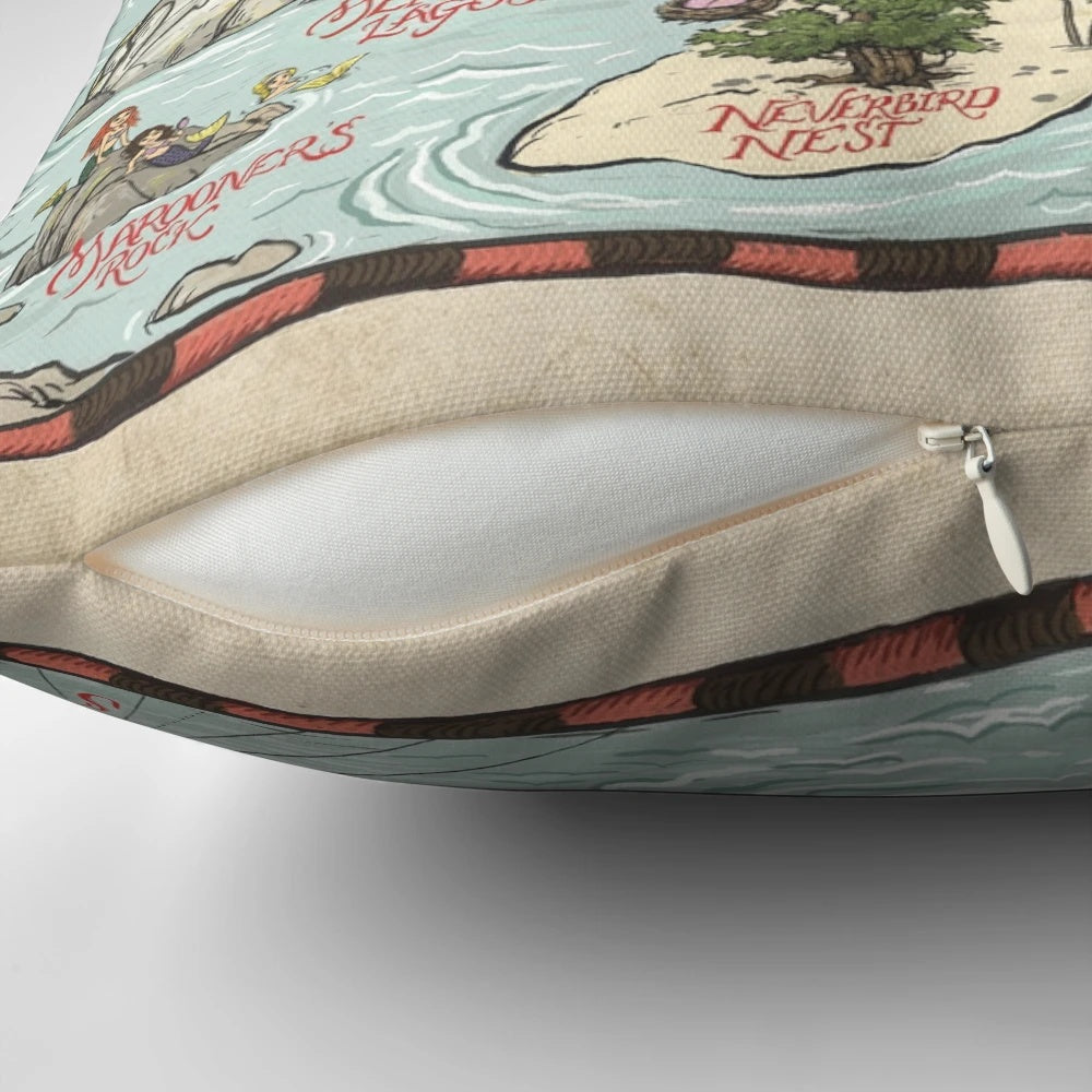 Neverland Map Pillow featuring the iconic map from the Peter Pan story