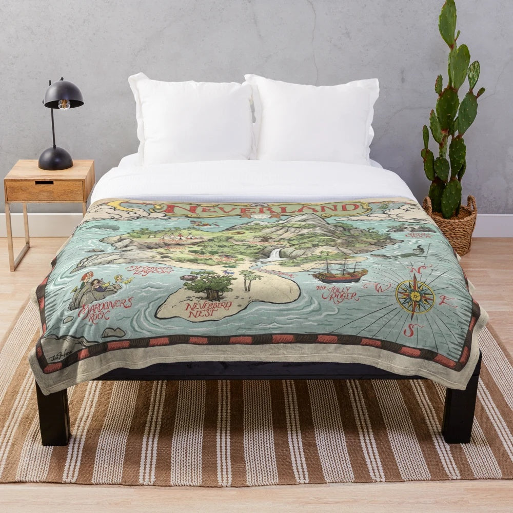 Neverland Map Plush Blanket - Inspired by the Classic Story of Peter Pan