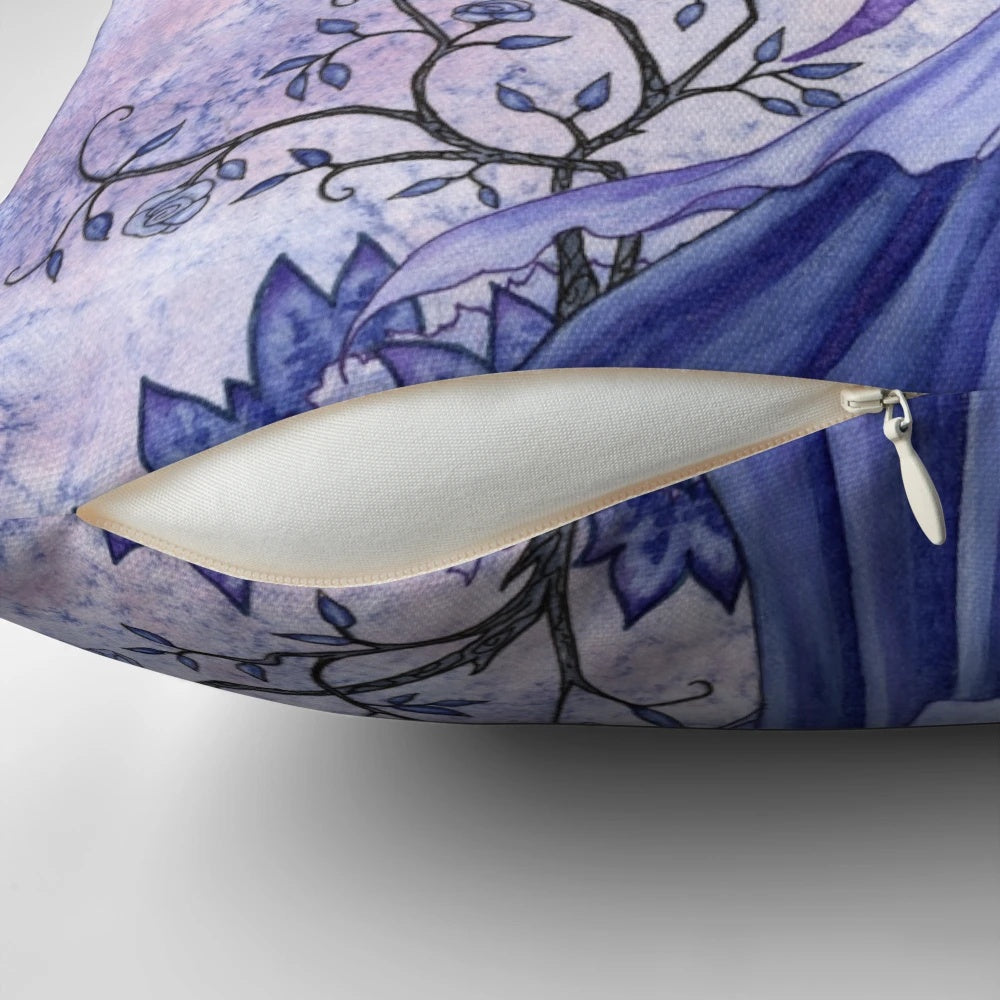 Mystical full moon, hummingbirds, and roses adorn this captivating "Night Garden" fantasy pillow.
