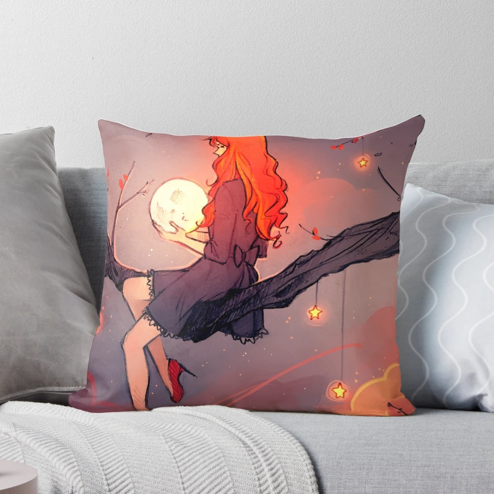 A decorative pillow featuring a starry night sky design by artist Elentori.