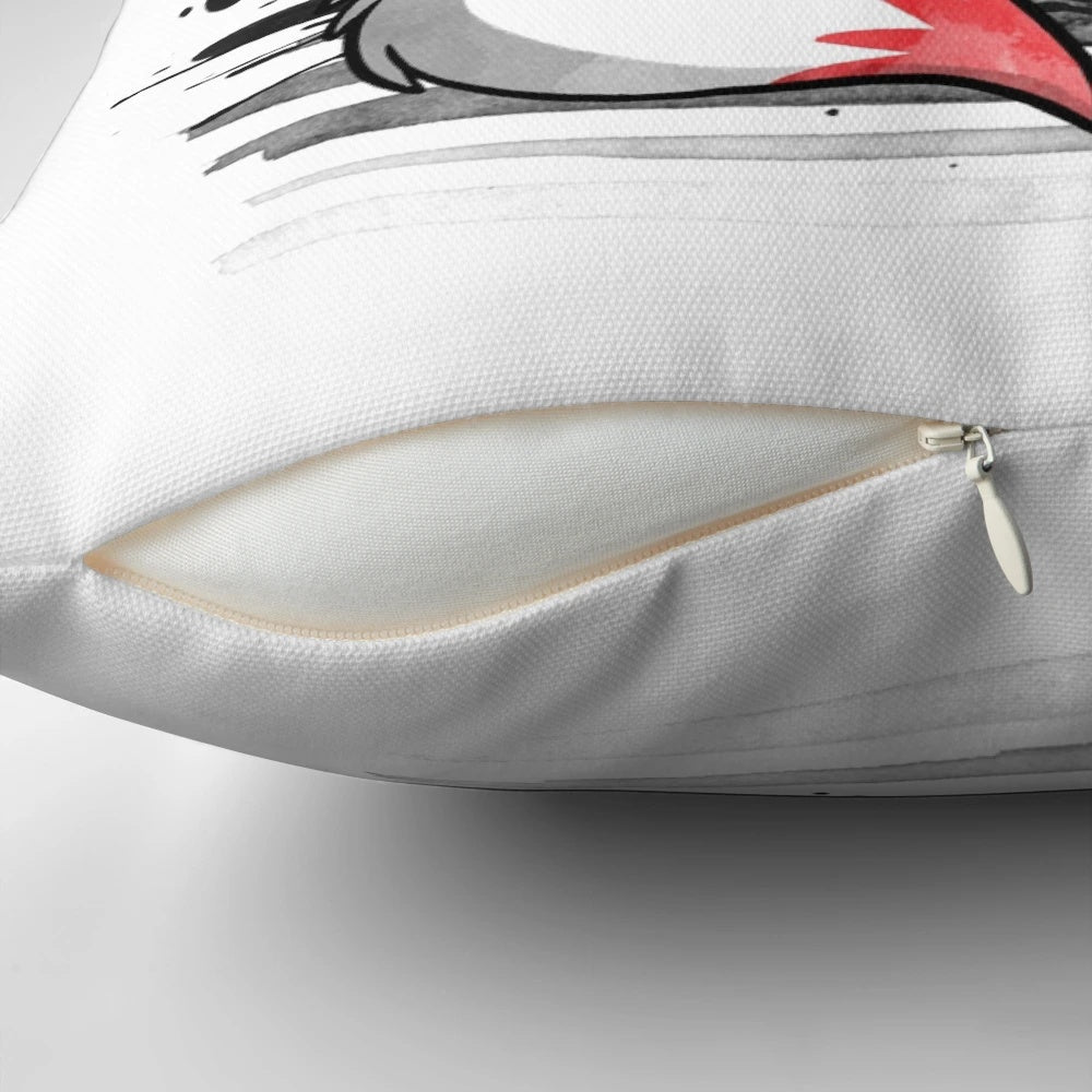 A whimsical watercolor illustration of a nine-tailed fox spirit on a soft, plush pillow
