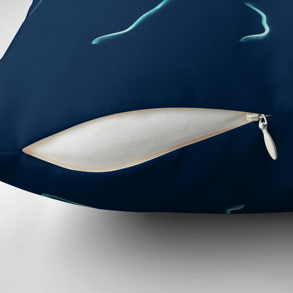 Northern Lights Pillow featuring a silhouette of a polar bear, inspired by the fantasy series His Dark Materials