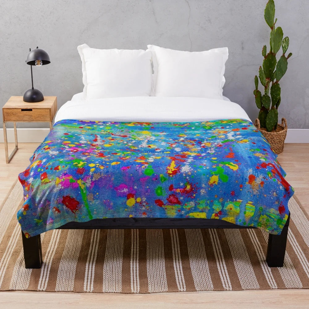 Plush ocean life blanket with vibrant underwater seascape design