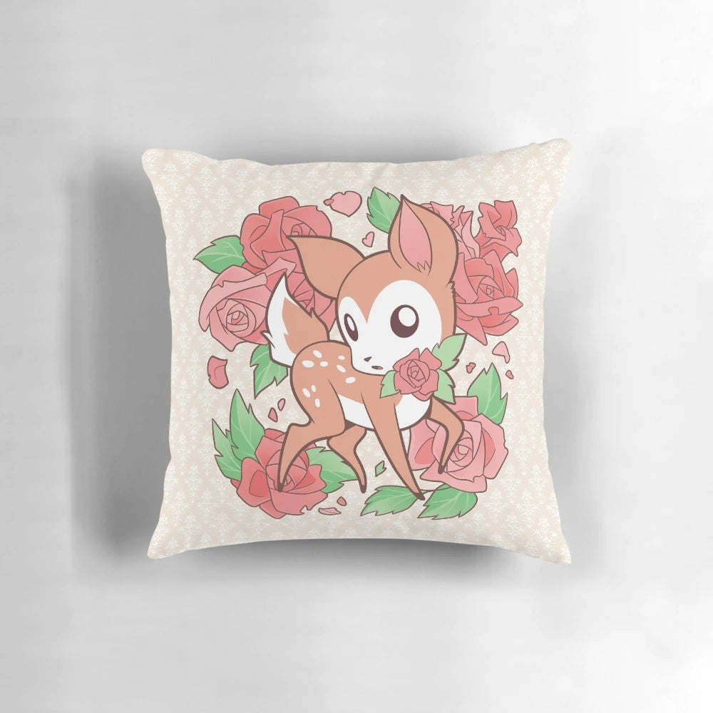 Soft, plush pillow featuring an adorable oh my deerling floral design in pink, green, and cream