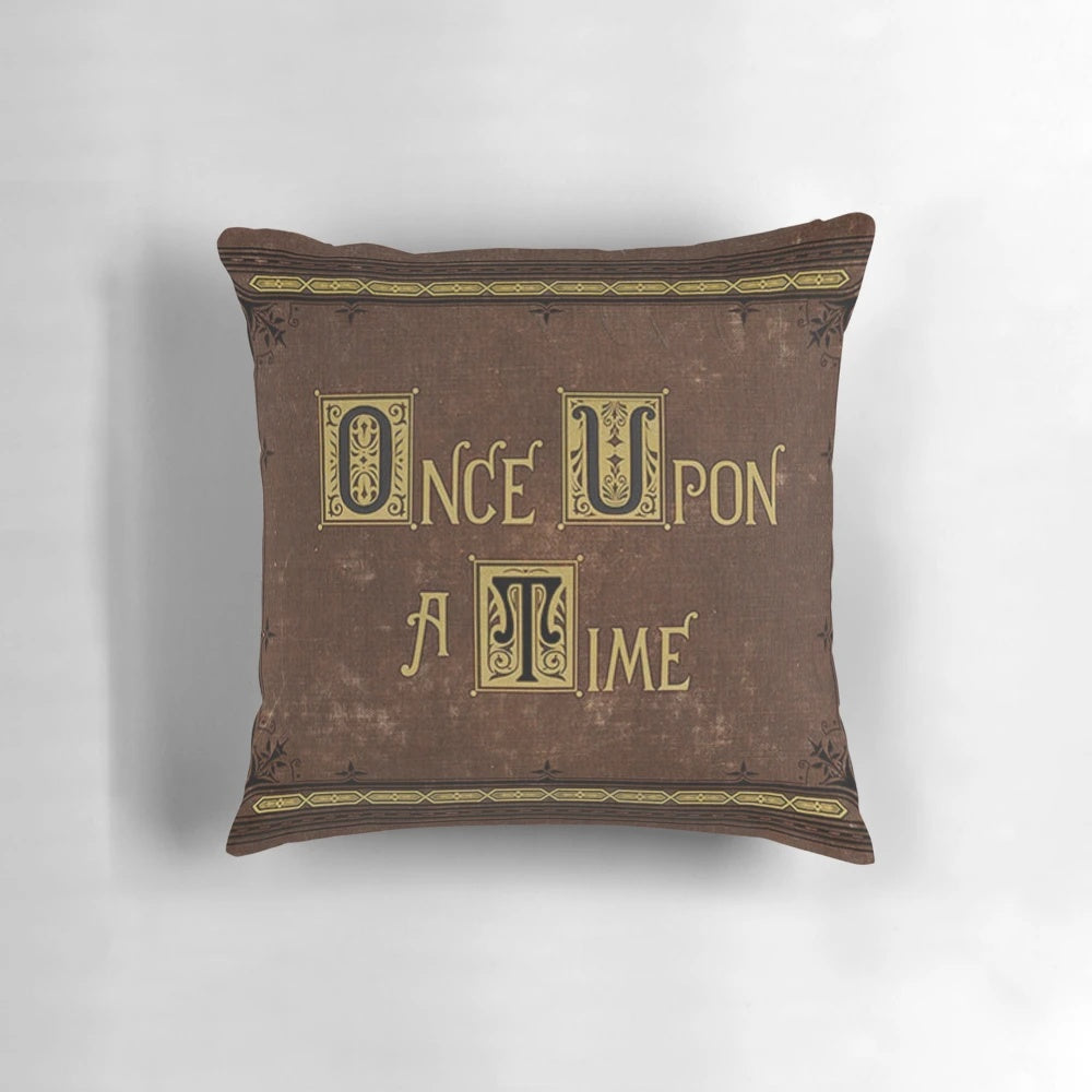 Once Upon a Time book-inspired decorative throw pillow with fairytale graphics
