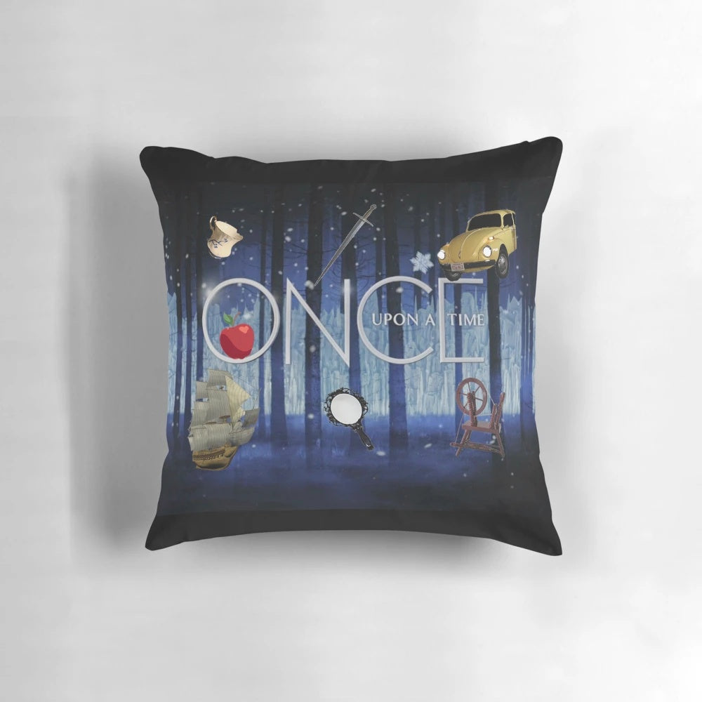 Decorative fantasy-themed pillow with "Once Upon a Time" design