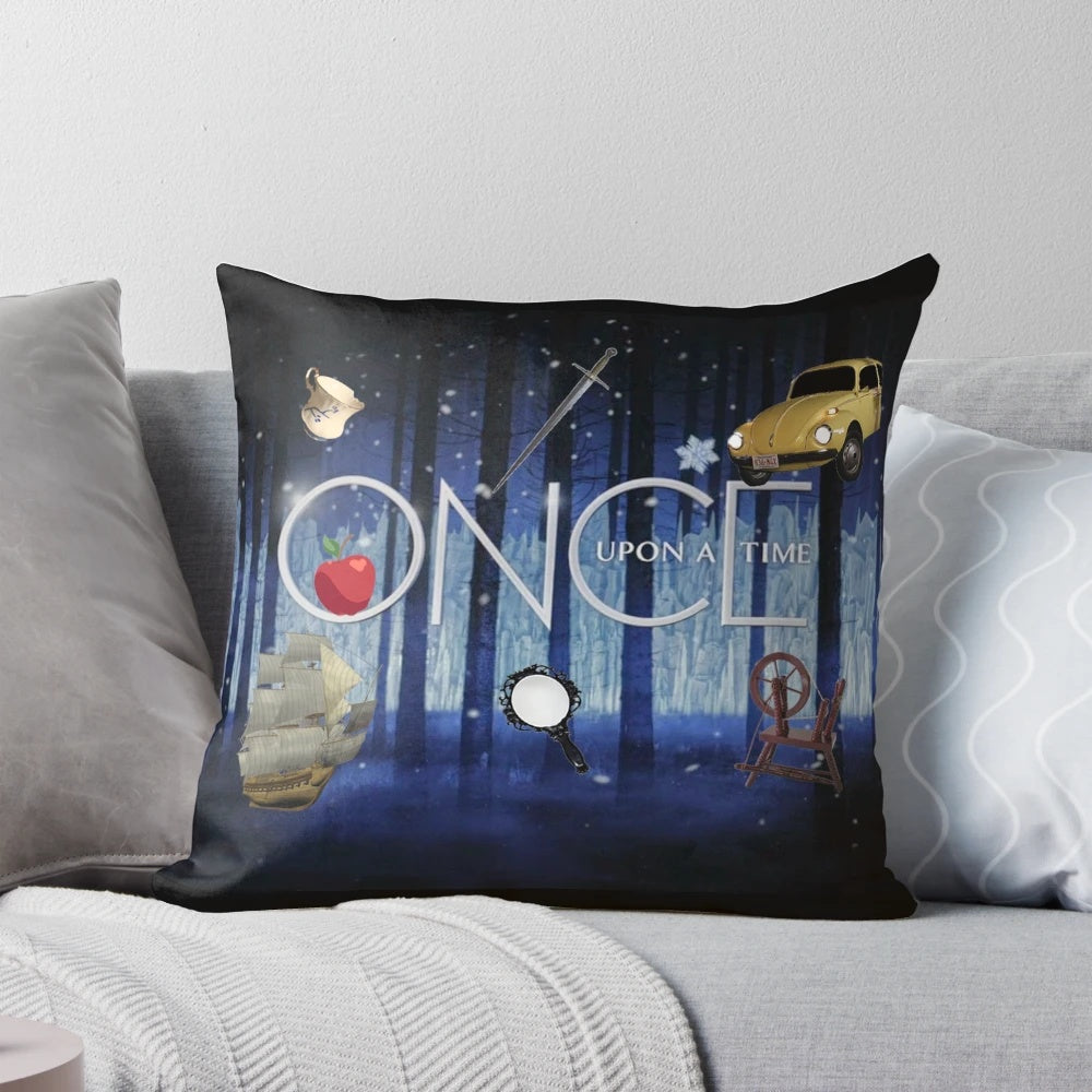 Decorative fantasy-themed pillow with "Once Upon a Time" design