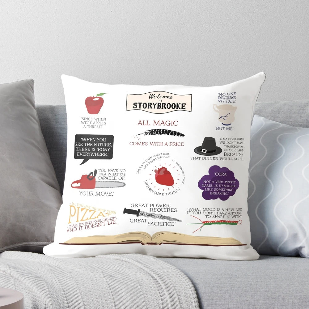 A plush pillow featuring iconic quotes from the beloved Once Upon a Time TV series.