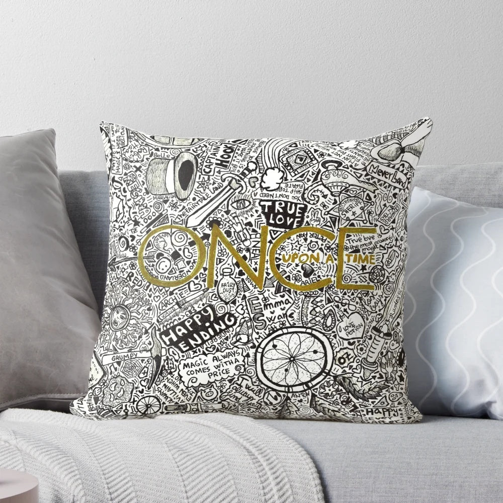 Soft, plush "Once Upon a Time" themed decorative pillow showcasing iconic elements from the beloved TV series.